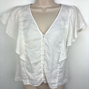 Madewell Linen Carmelita Flutter-Sleeve Top